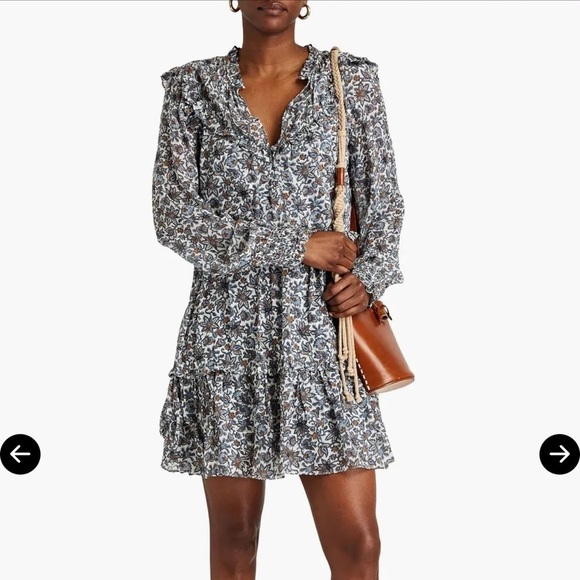 VERONICA BEARD Savile Printed Silk Crepe Floral Ruffle Mini Dress Women’s Sz 8 - Picture 1 of 12